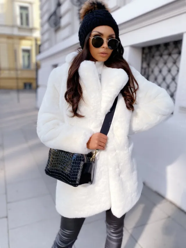 Pure Color Warm Slim Coat Women Fur White - Shop at LoveMi