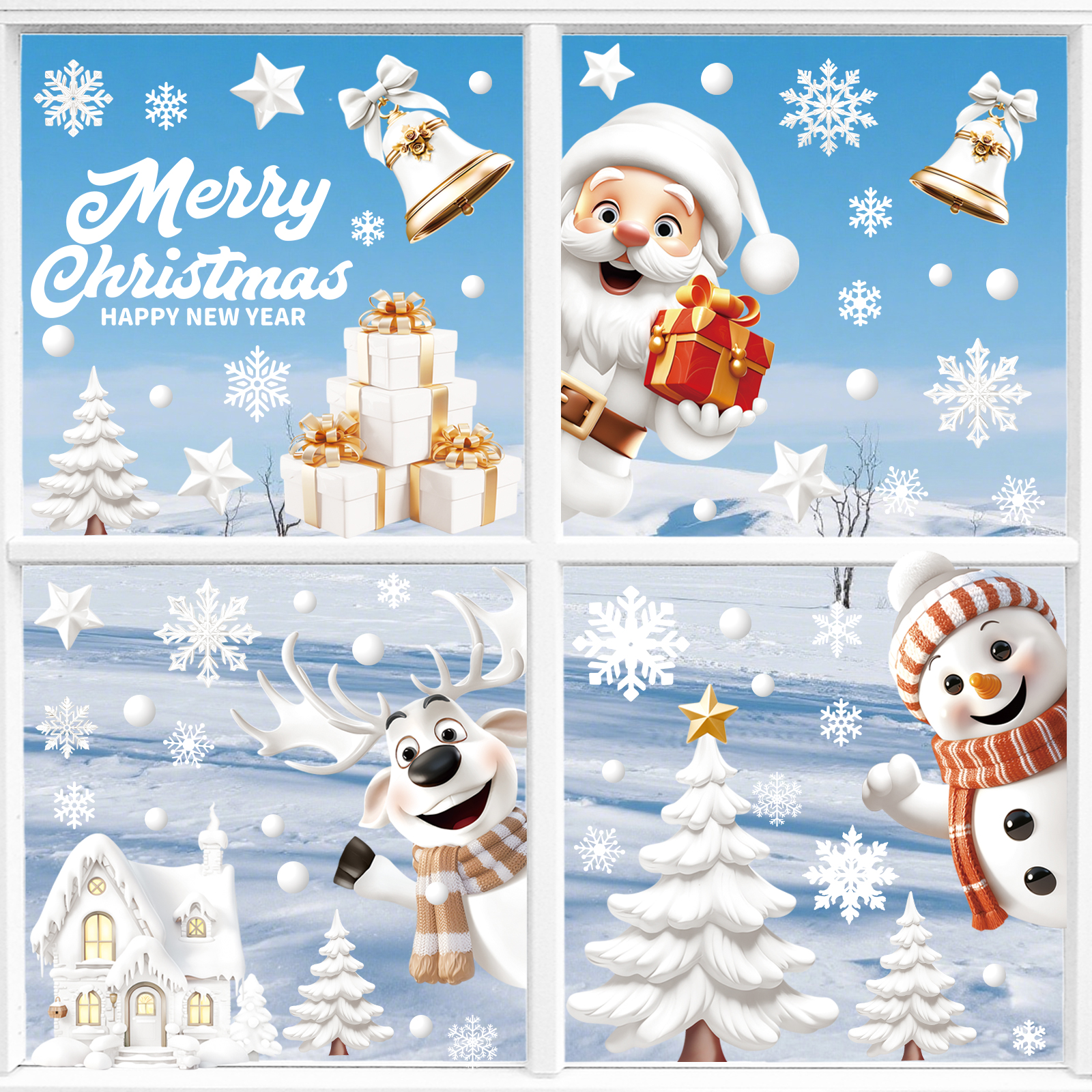 Inreeme Christmas Window Stickers Decorations - 146Pcs Xmas Snowflake Reusable — image 8
