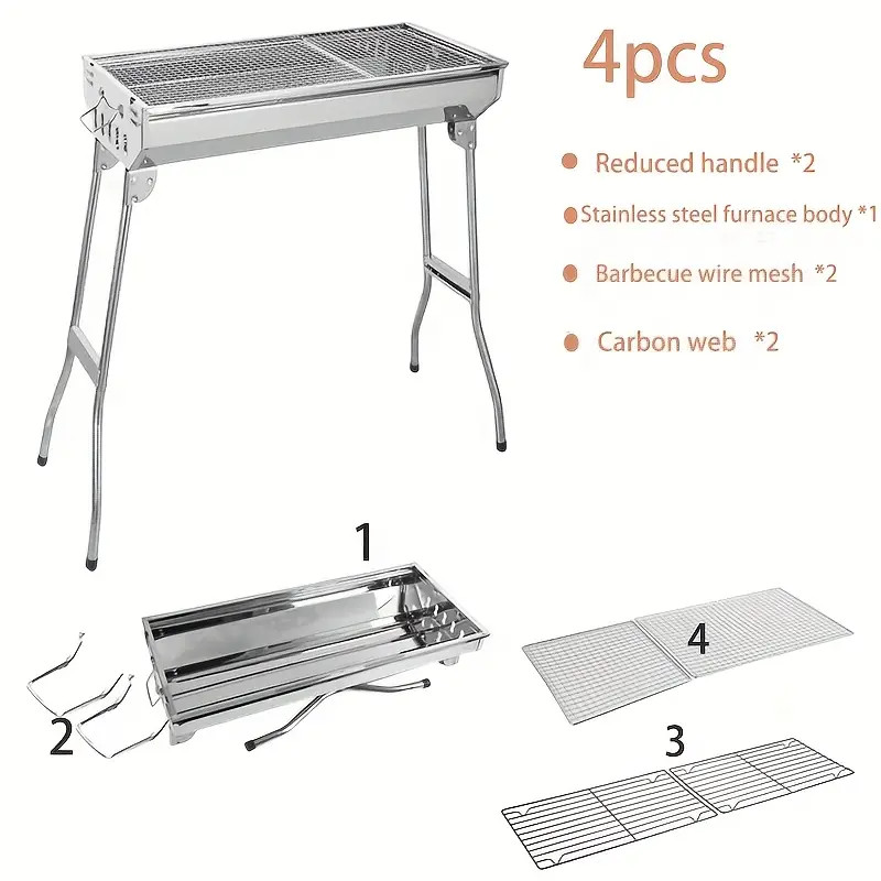 Folding BBQ Charcoal Barbecue Grill Steel Stainless Garden Picnic Camping Stove — image 2
