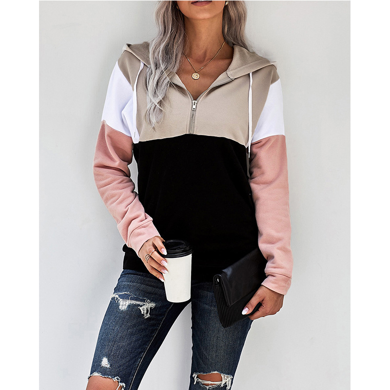 Stitching Long-sleeved Sweater Women's Round Neck Top