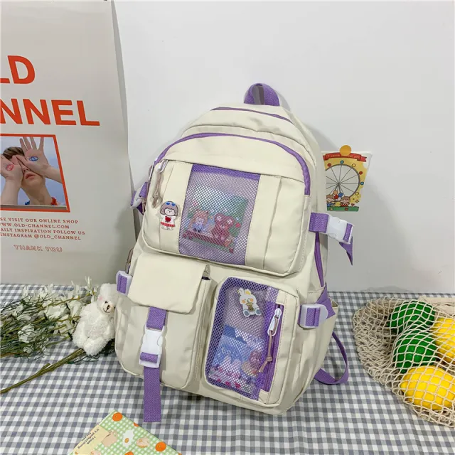 Large Capacity High School Student Cartoon Backpack White - Shop at LoveMi