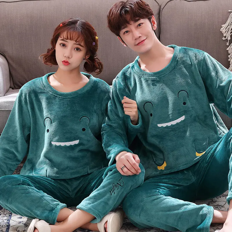Couples Warm and Velvet Thickened Flannel Home Service Pajamas
