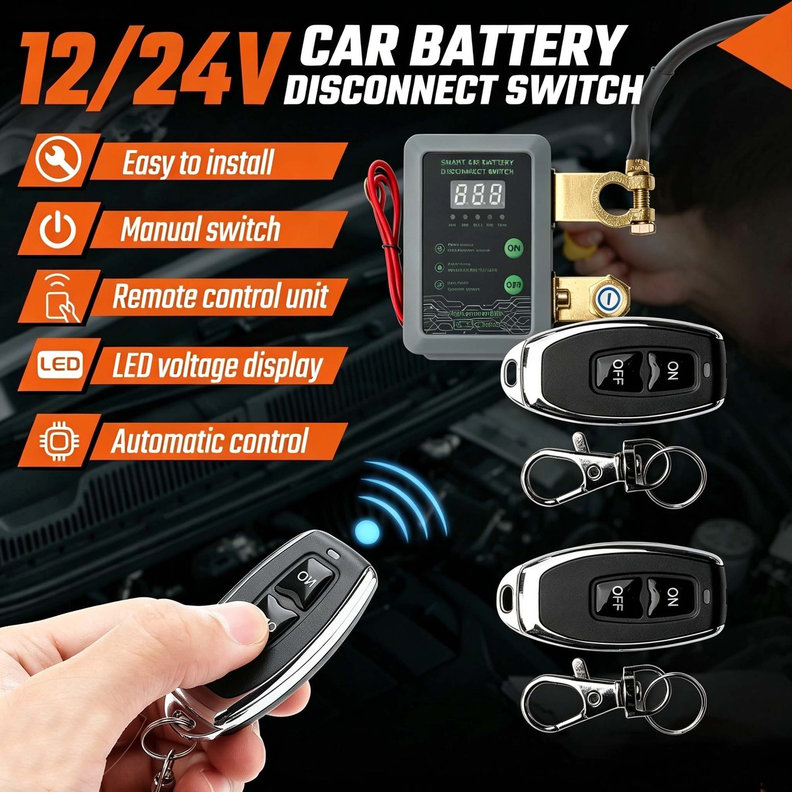 Wireless Remote Car Battery Disconnect Relay Master Kill Cut-off Switch Isolator — image 3