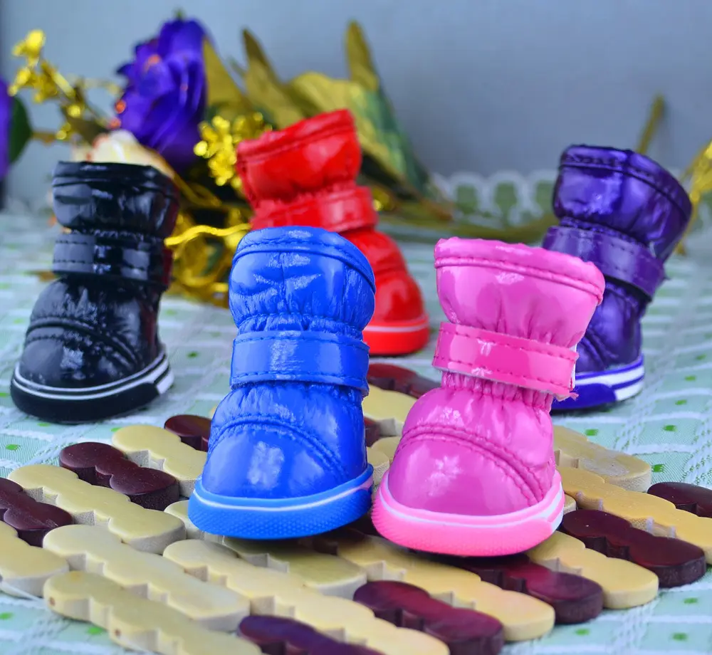 PU Mirror Leather Warm Pet Dog Shoes