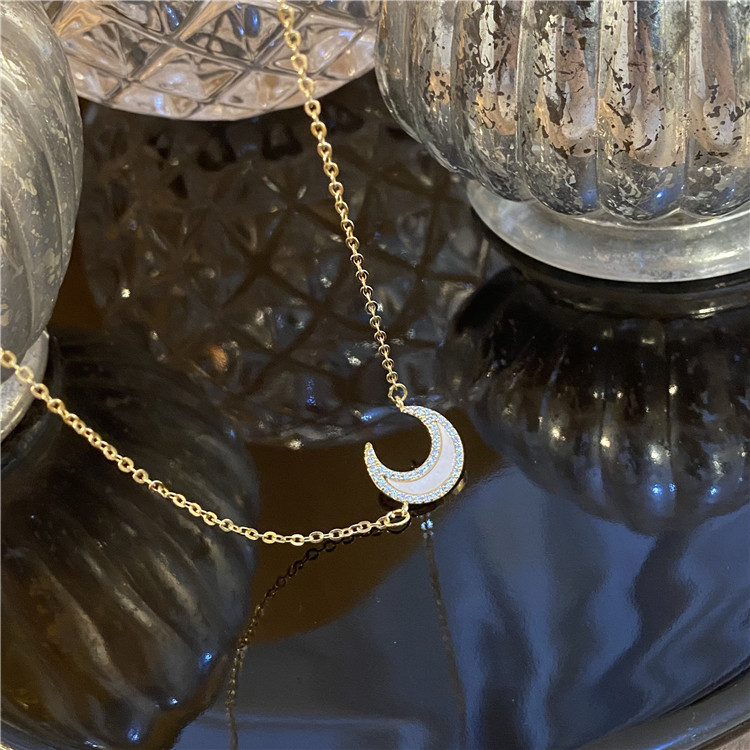 Micro Inlaid Moon Stacked Necklace Clavicle Chain
