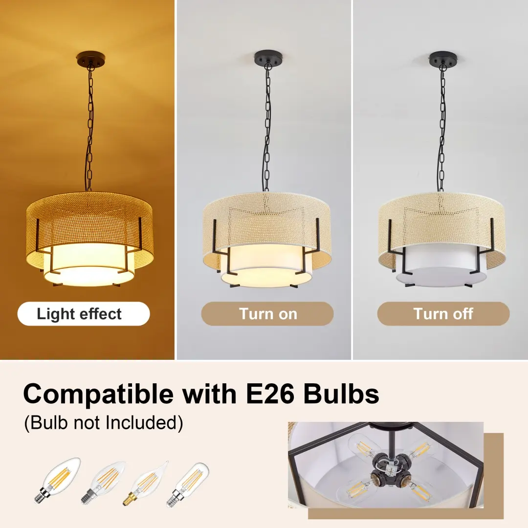 19.7in Farmhouse Boho Chandelier, 4-Light Hand Woven