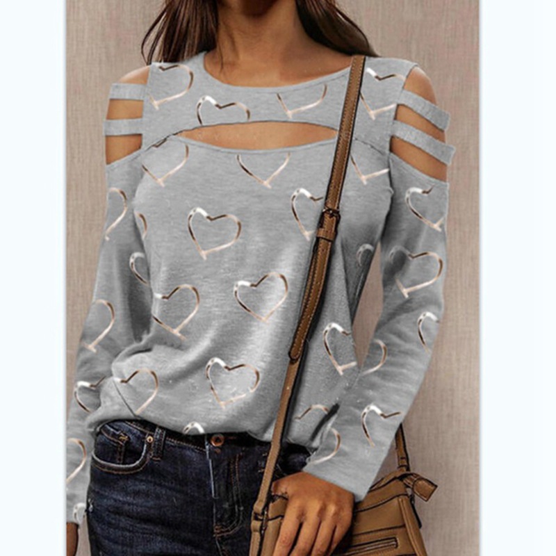 New Style European And American Love Printing Long-sleeved Casual Top T-shirt Women