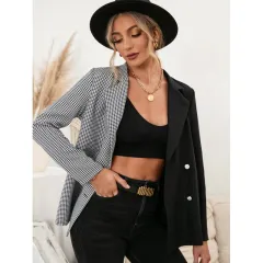 Houndstooth Pattern Stitching Slim Single-breasted Suit - Black - View 1
