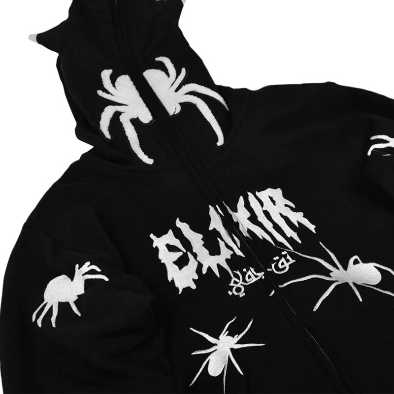 Spider Print Hooded Zipper Loose Men And Women Tide Sweater Jacket