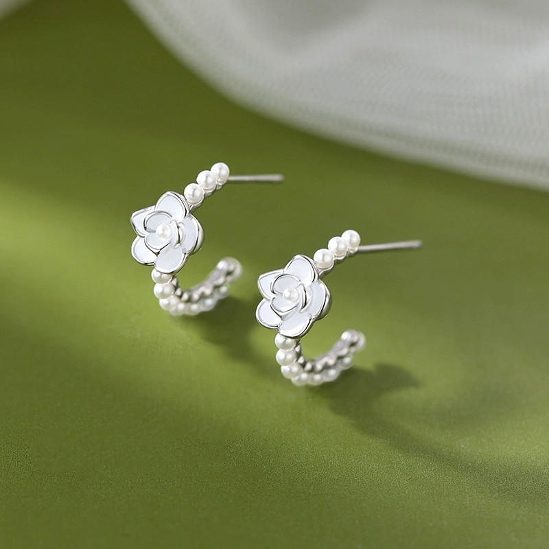 Title 2, Light Luxury 925 Pure Silver Camellia Earrings