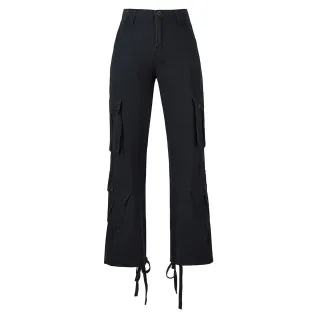 Women's Multi-pocket Belt Casual Workwear Jeans - Black