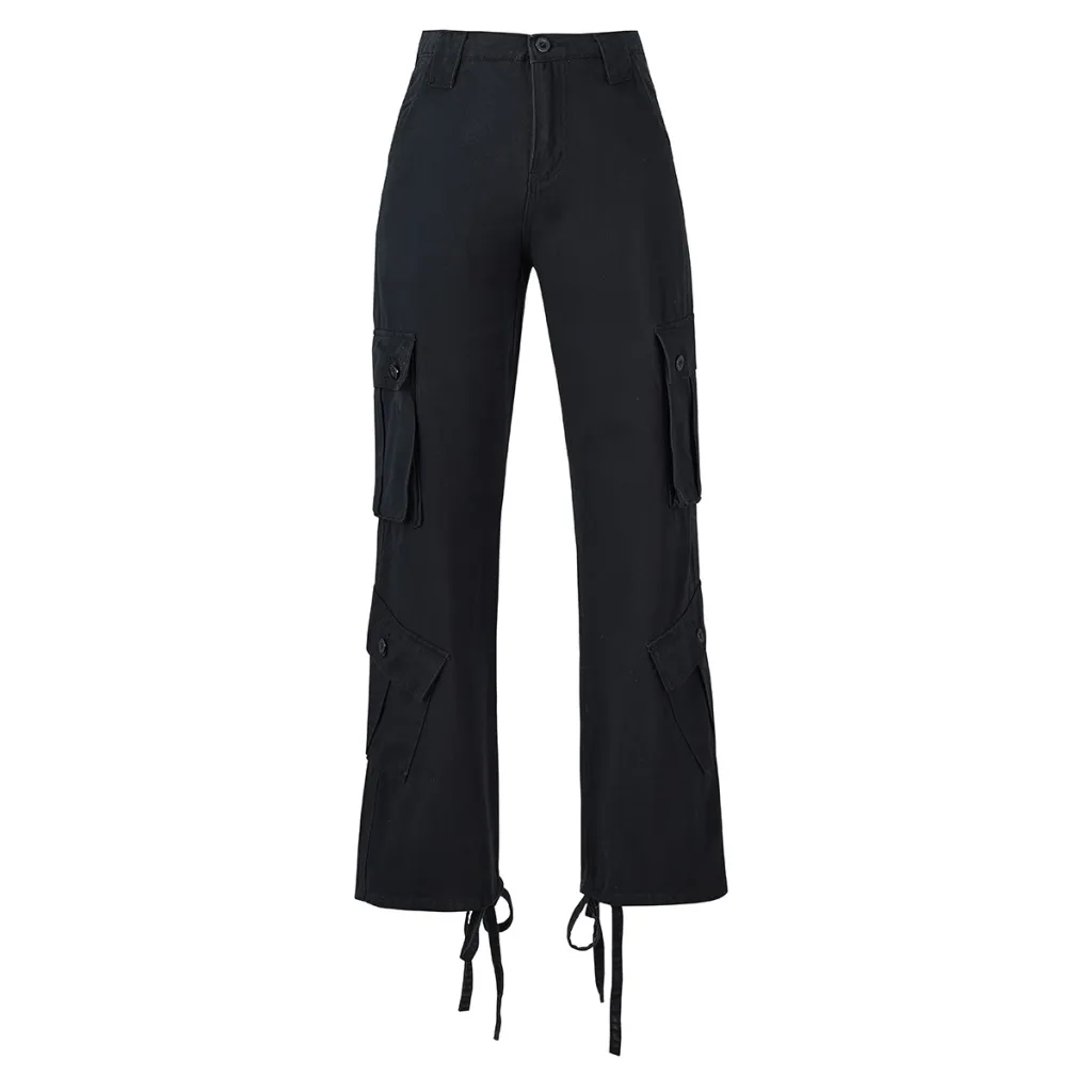 Women's Multi-pocket Belt Casual Workwear Jeans - Black