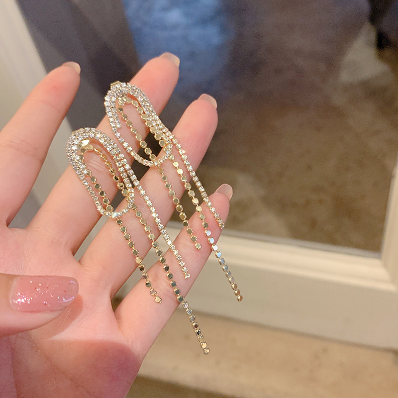 Women's Long Micro-set Zircon Tassel Earrings