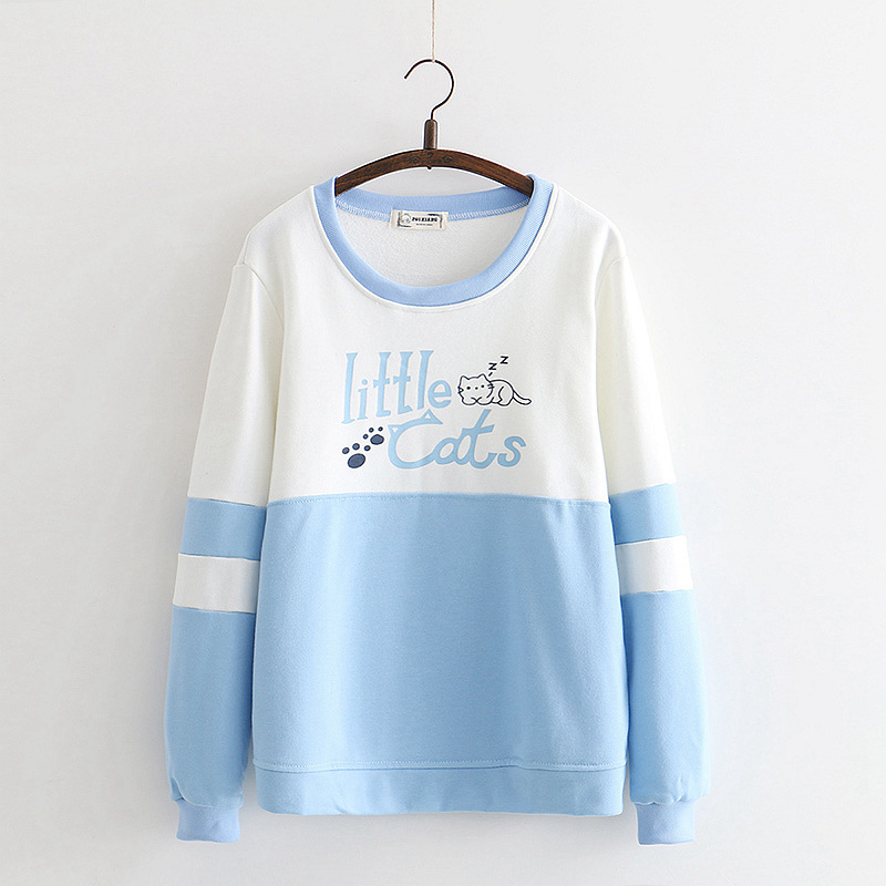 Title 3, Colorblock cat print long-sleeved sweatshirt