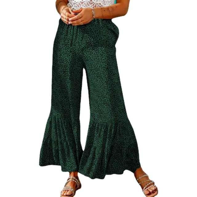 Women's Fitted Drawstring Crinkled Casual Trousers Green - Shop at LoveMi