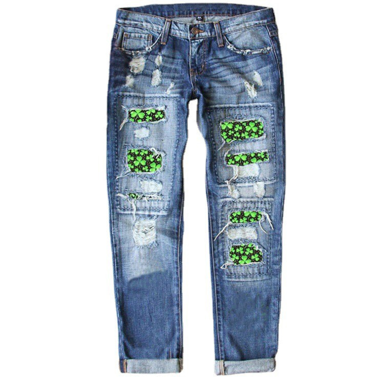 Printed Washed Loose Fitting Wide Leg Jeans Whitetip Clover - Shop at LoveMi