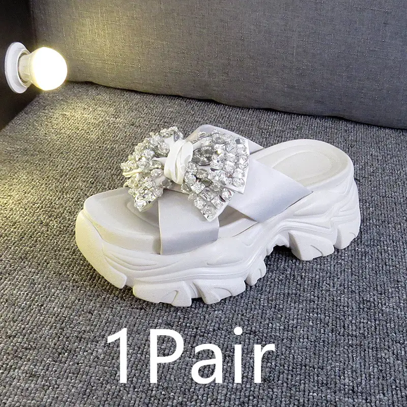 Women's Rhinestone Bow Platform Slip-on Sandals