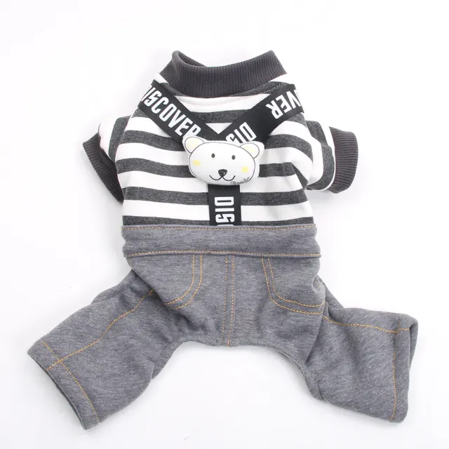 Small Dog Warm Casual Striped Strap Pants Grey White Stripe - Shop at LoveMi