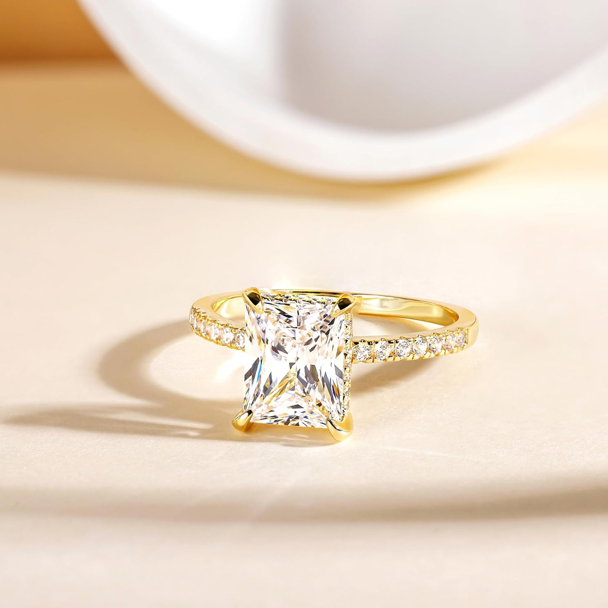 New Summer Rectangular White Diamond Ring With Side Stones, Four Prong Light Luxury Jewelry thumbnail 4