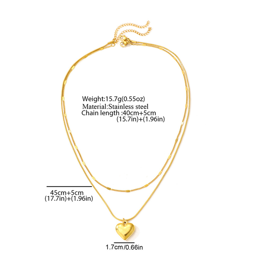 Collier Double Couche Cœur 3D Acier Inoxydable — Doré 4