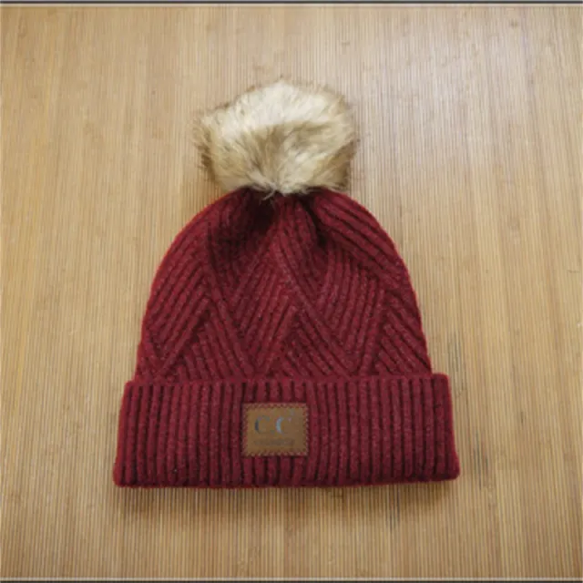 Women's Flanging Wool Ball Pile Woolen Hat Red - Shop at LoveMi
