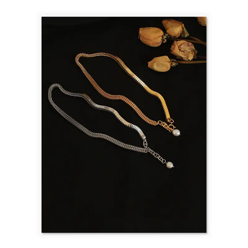 Brass 18k Real Gold Plated White Gold Real Snake Bone Chain Necklace