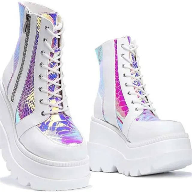 Plus Size Female Punk Style Platform Street Fashion Motorcycle Boots White - Shop at LoveMi