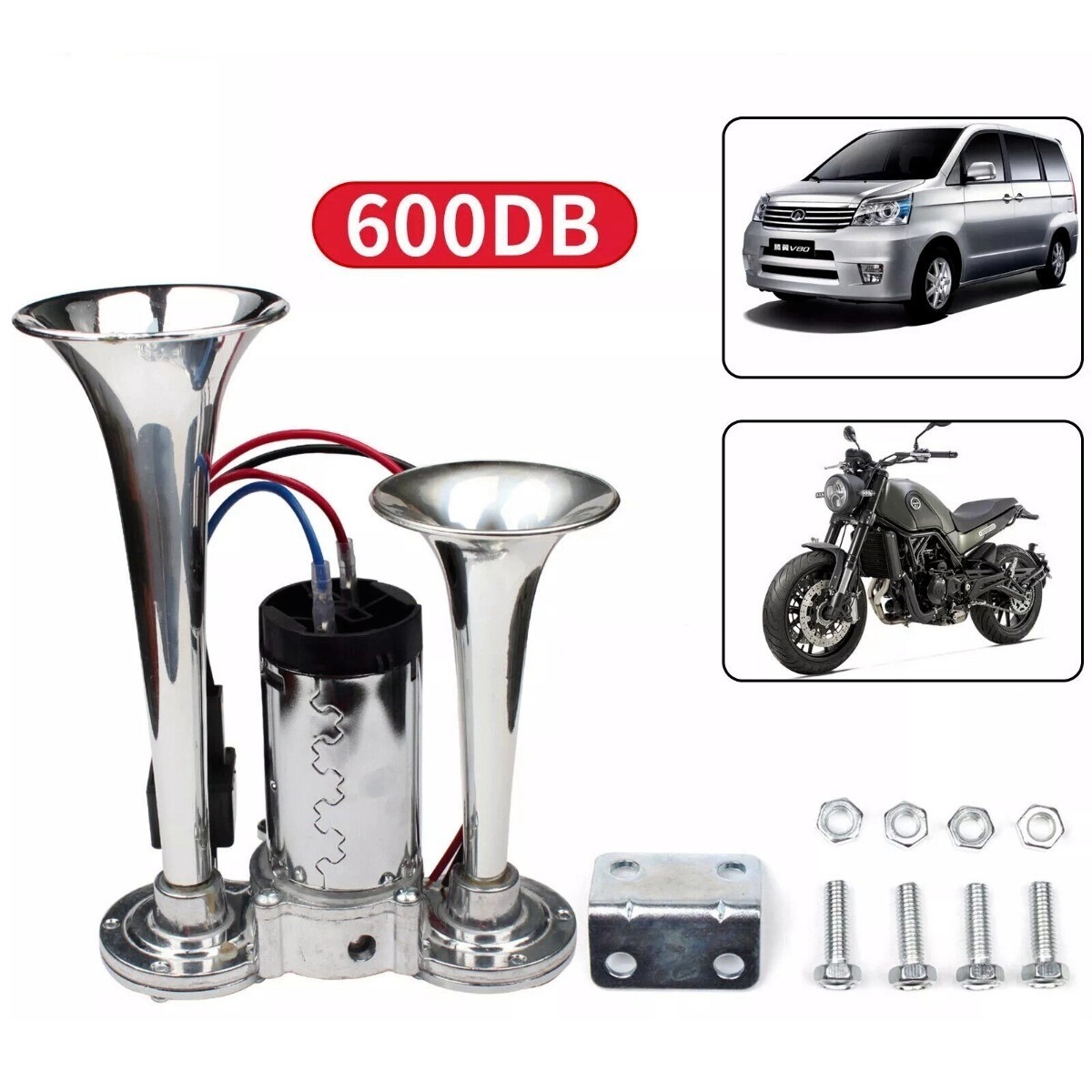 600DB Super Loud Car Truck Boat Dual Trumpet Train 12V Air Horn Compressor Kit — image 4