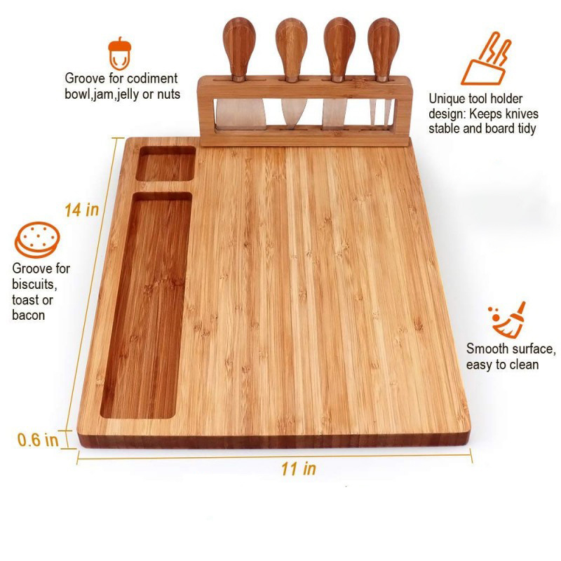 Cheese Board With Removable Tool Holder & Food-Serving Utensils Charcuterie Boards With Dedicated Zones For Dips & Snacks Includes Cheese-Specific Utensils & Heart-Shaped Food Cutter