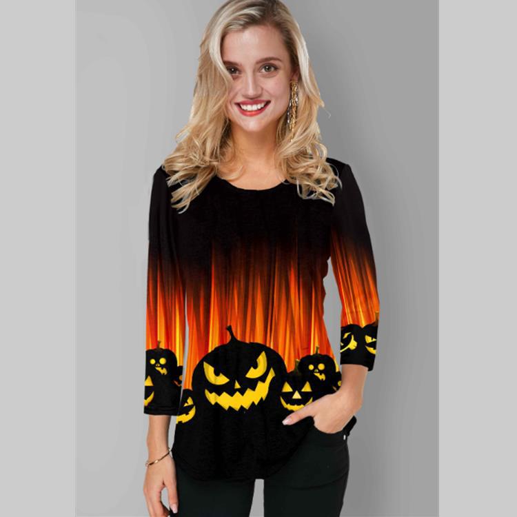 Title 2, Halloween elements round neck gradient print la...