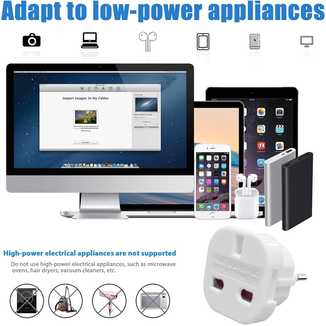 UK To EU Euro Europe European Travel Adaptor Plug 2 Pin Adapter---Black-10PCS — image 6