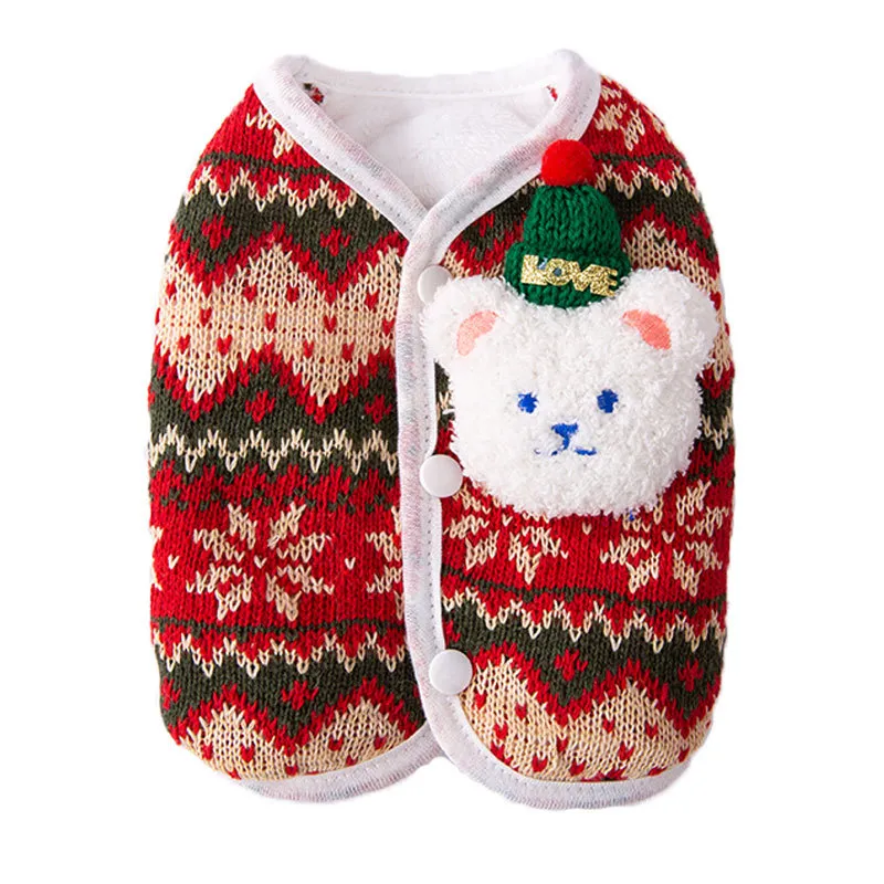 Dog Sweater For Small Dogs Cute Bear Pattern Doggie Clothes Winter Warm Puppy Coat Chihuahua Yorkie Holiday Birthday Outfits Halloween Christmas Sm...