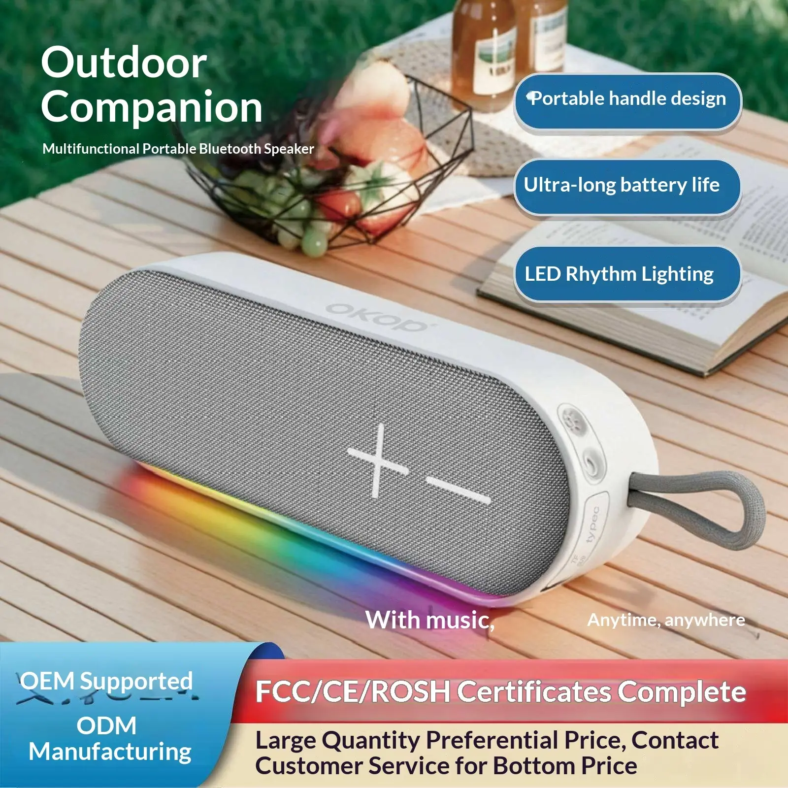 KP-845 Portable Outdoor Bluetooth Speaker Wireless Handheld Card-Compatible FM Radio RGB Lights Subwoofer In Stock