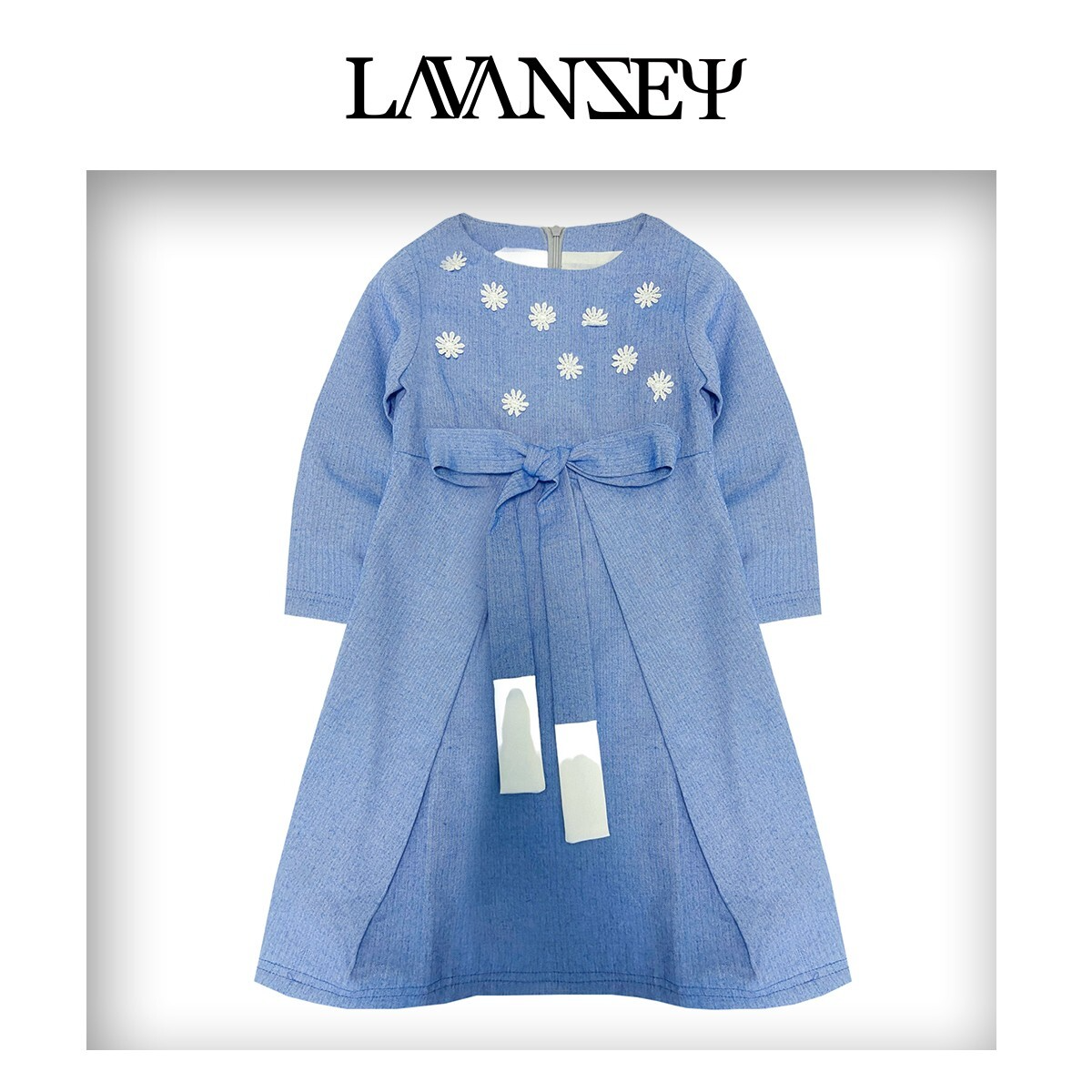 Girls Vintage Long Skirt Cotton Lining Princess Blue Party Dress — image 9