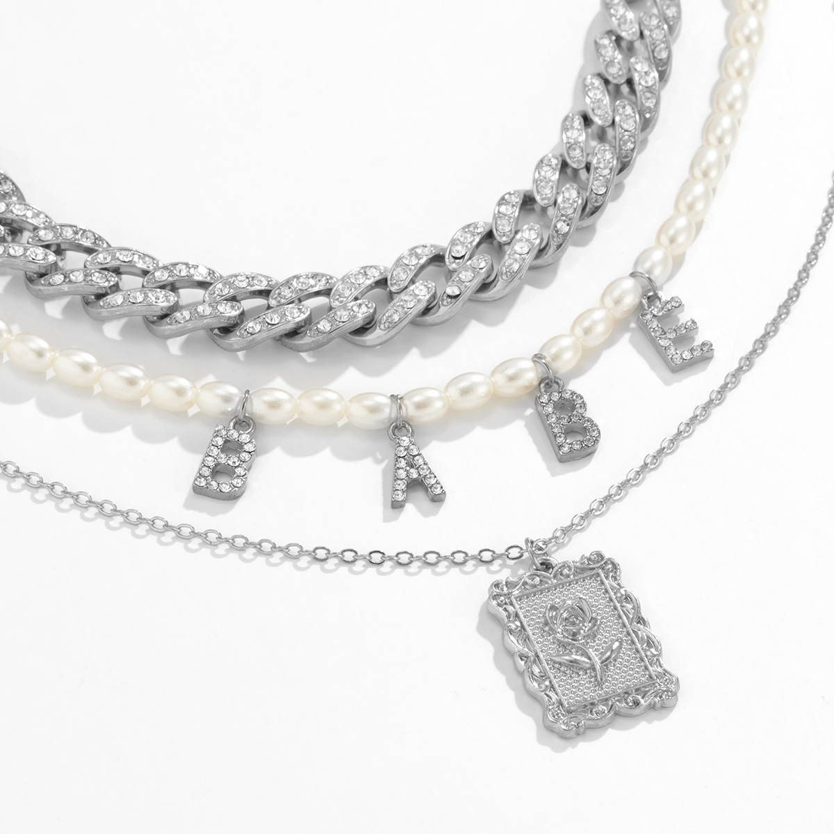 European And American Ins Full Diamond Vintage Cuban Buckle Letter Necklace