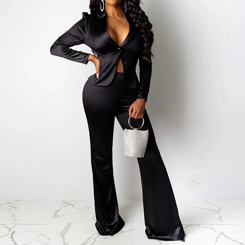 Ladies Sexy Suit Wide Leg Pants Two-piece