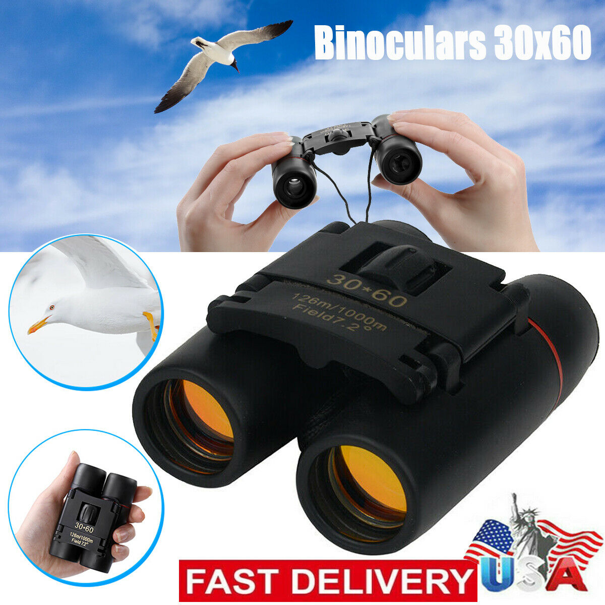 30x60 Pocket Binoculars -day or night bird watching, concert, theater, or Opera