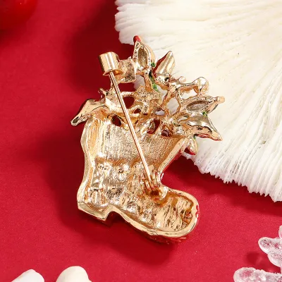 1 Piece Rhinestone-Embellished Women's Brooch - Christmas Boot Design, Gift Lapel Pin