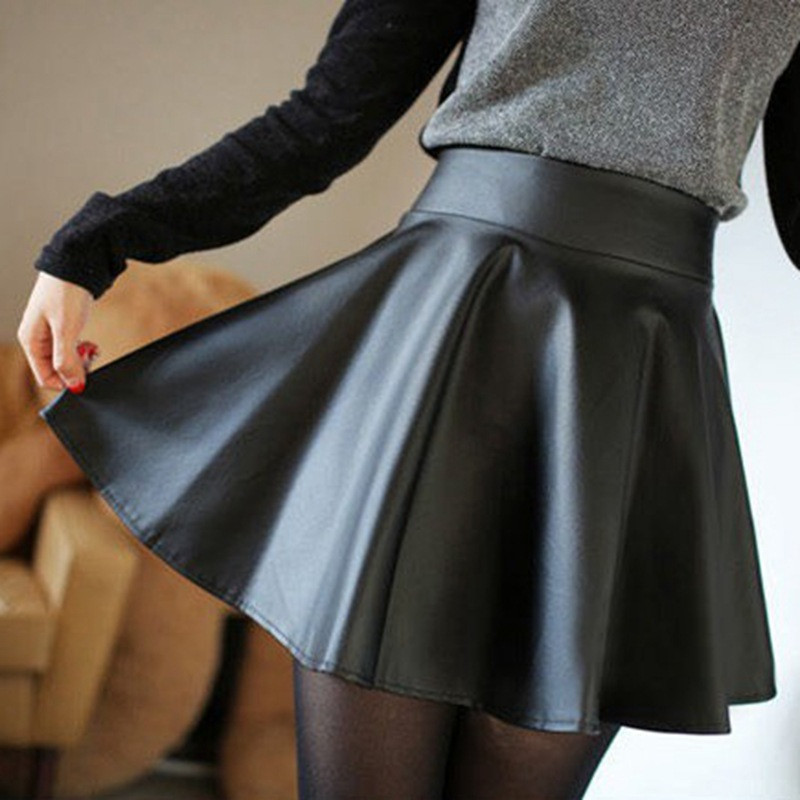 Title 4, High Waist PU leren rok, dun en geplooid. Vorm ...