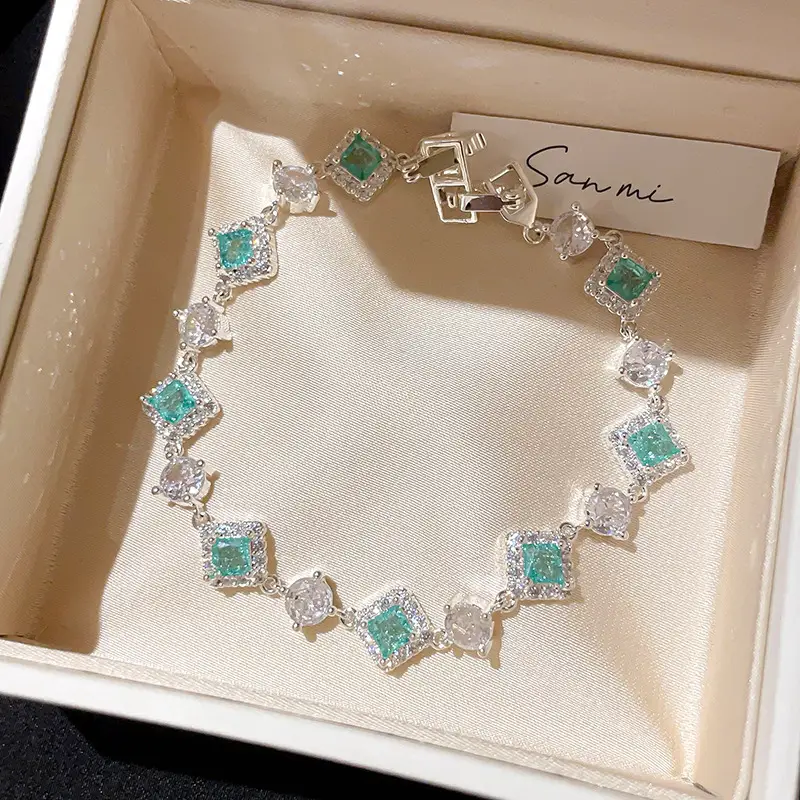 Ins Style Diamond-shaped Zirconia Bracelet Gift Box Included Bangle Perfect Present