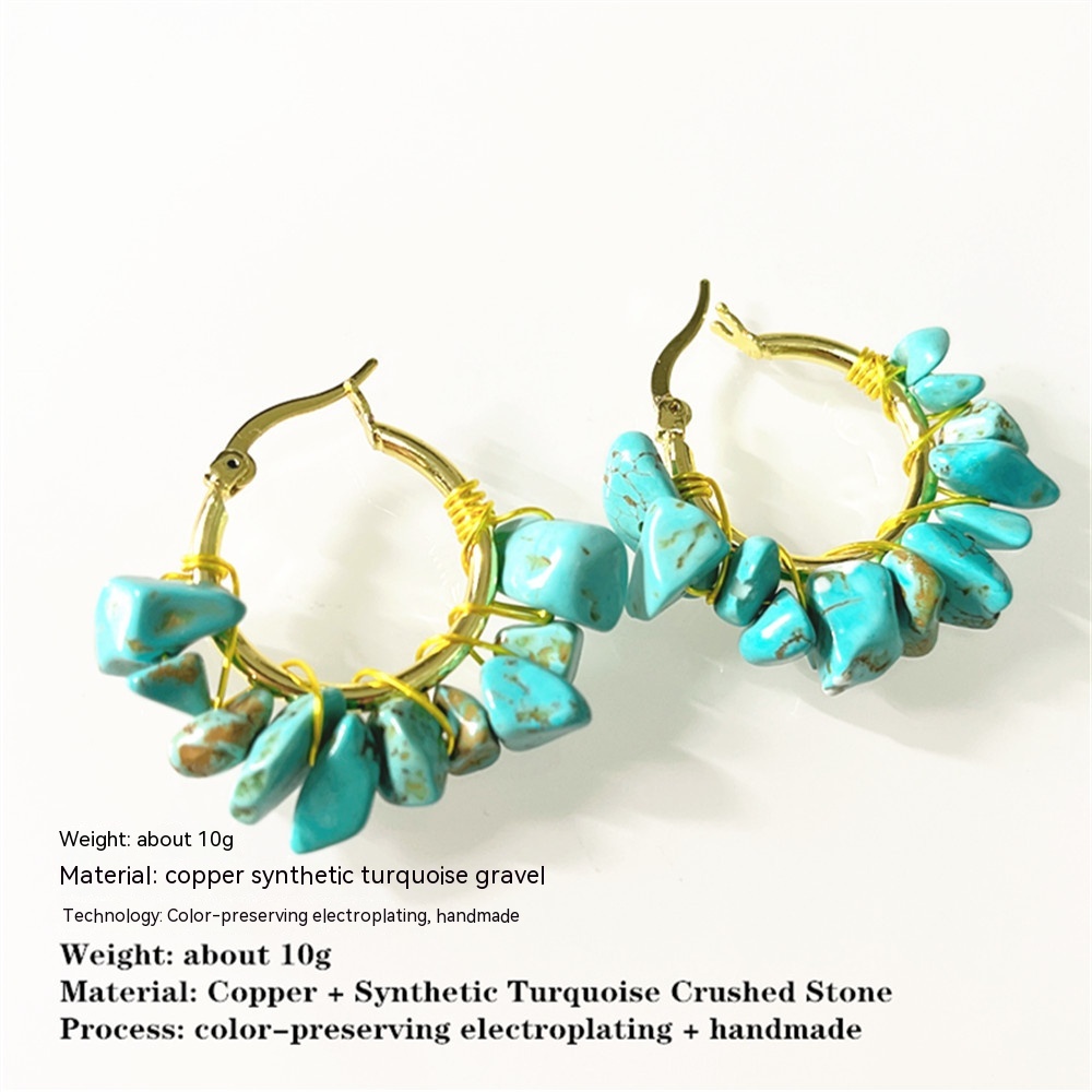 Natural Gravel Winding Handmade Earrings