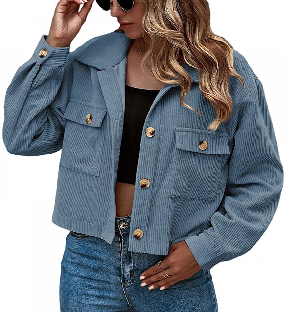 New European And American Fashion Corduroy Ladies Shirt Jacket Blue - Shop at LoveMi