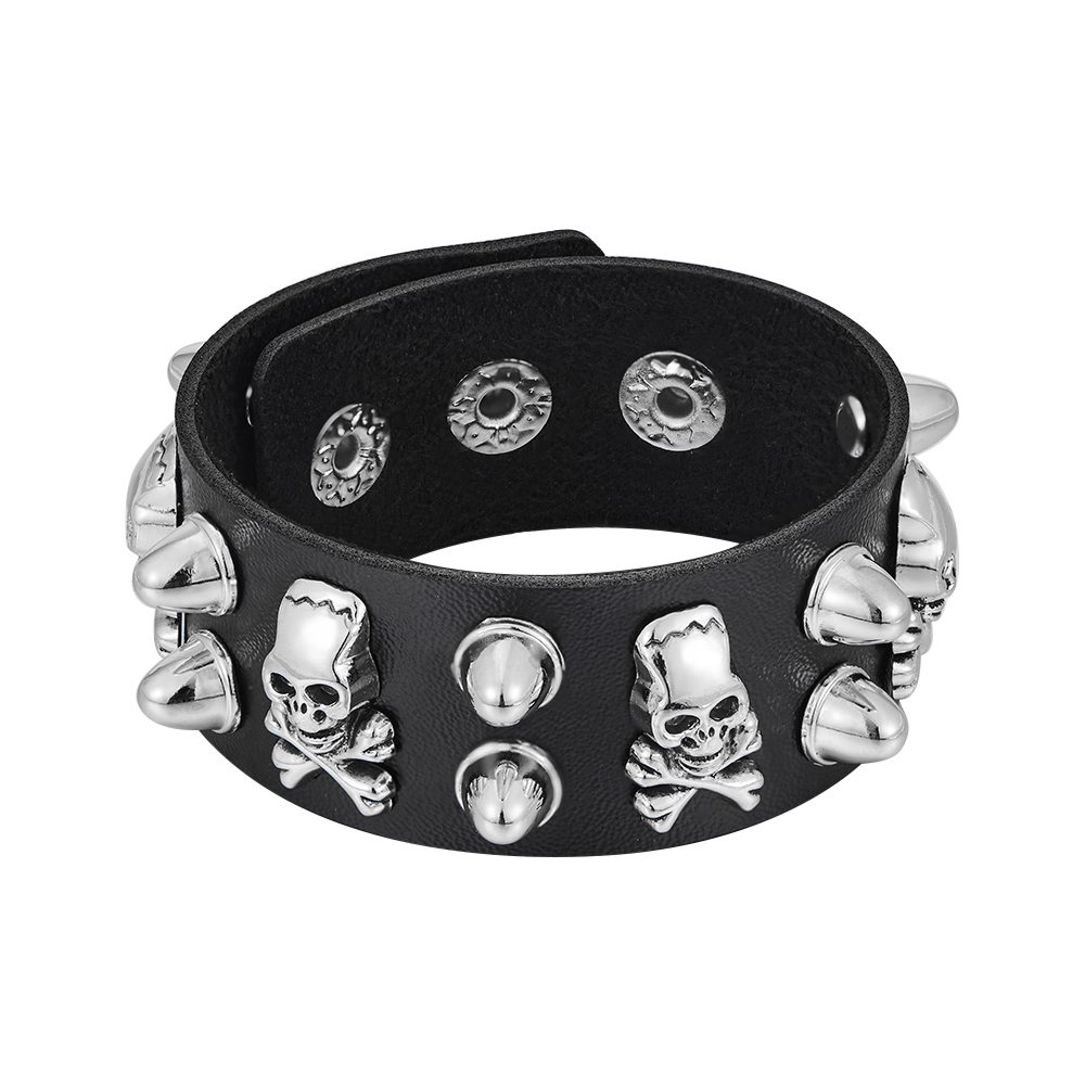 Title 1, Bracelet gothique en cuir avec rivets ronds, tê...