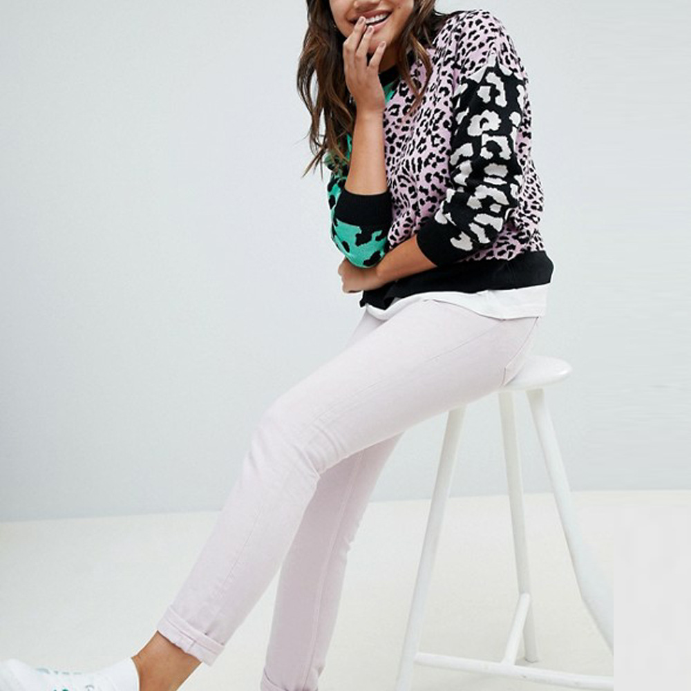 New Popular Fashion Leopard Print Spliced Knit Sweater - Contrasting Cuff Design, Soft And Warm Winter Women's Clothing