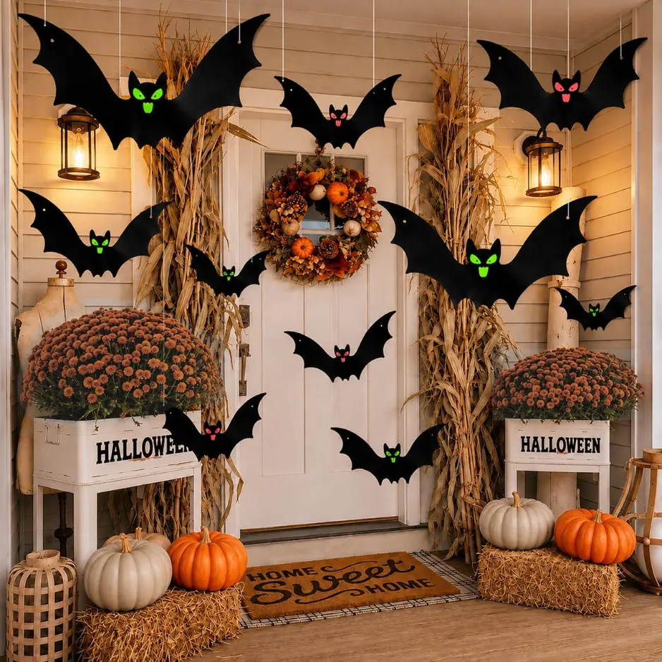 12-Pack Hanging Bat Halloween Decorations 3 Assorted