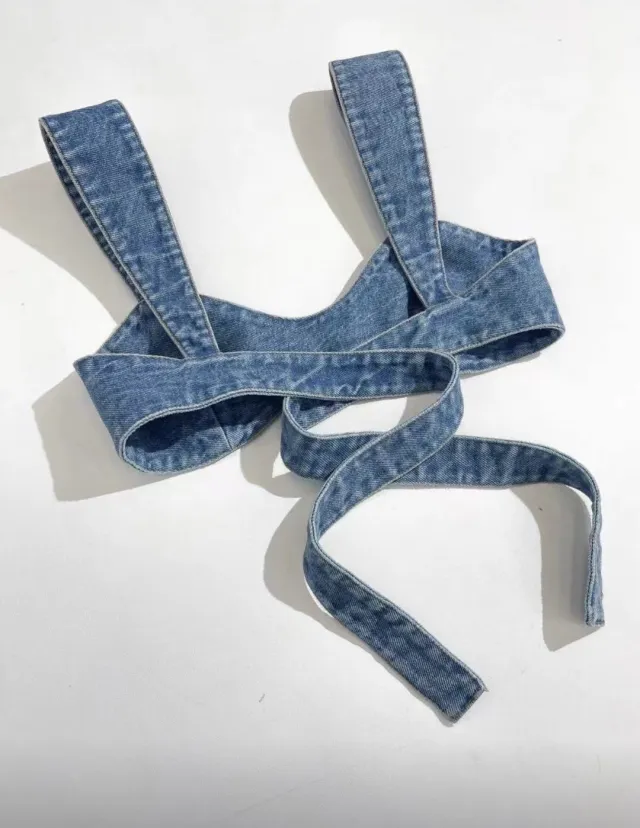 Women's Lace up Bra Denim Small Vest Blue - Shop at LoveMi