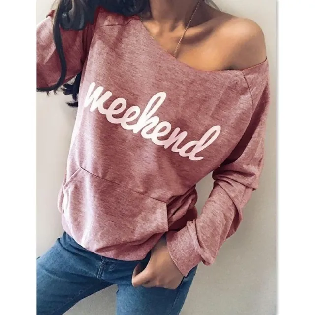 English Alphabet Print Off Shoulder Long Sleeved Sweatshirt Pink - Shop at LoveMi