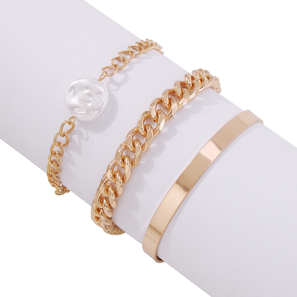 Pearl Hip Hop Chain Simple And Fashionable New Bracelet Set