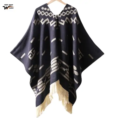 Women's Western Cowboy Fringe Pullover Poncho Shawl