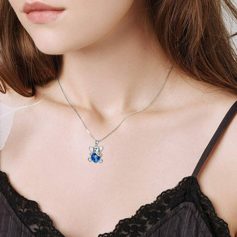 Blue Heart Crystal Elephant Necklace